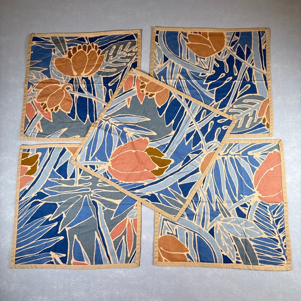 Vtg handmade fabric napkins placemats - set of 5 boho beachy tropical 16 x 17